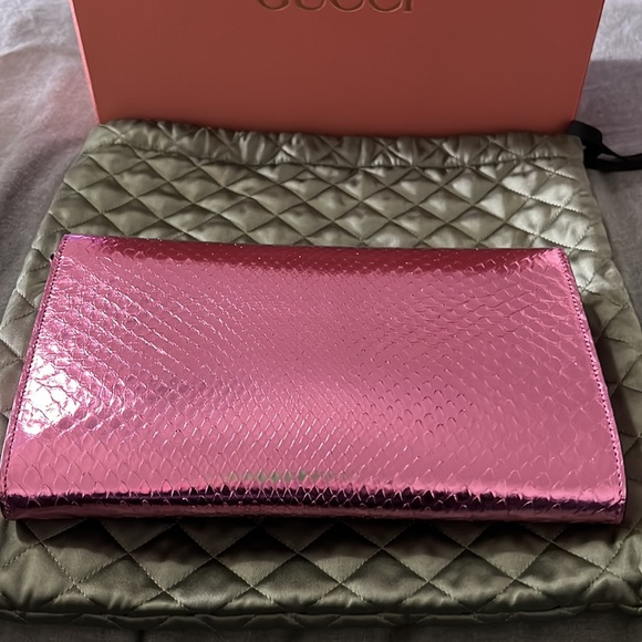 NWT Pink Shiny Gucci Horsebit ‘55 Anaconda Bag Comes with EVERYTHING - Picture 7 of 16
